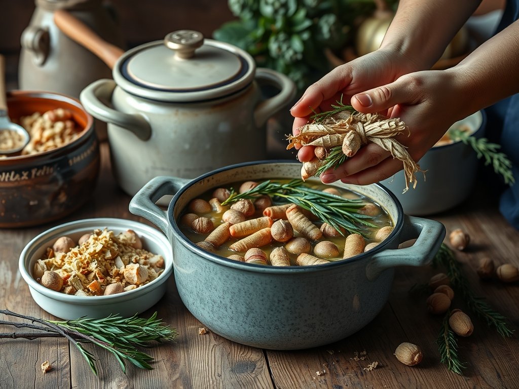 Close-up van kleurrijke, rauwe groenten zoals wortels en kool tijdens het fermentatieproces, handmatig in potten geplaatst op een rustieke houten tafel, verlicht door zacht daglicht.